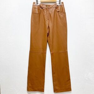 St. John Caramel Leather Straight Pants Silk Lined Sz 4